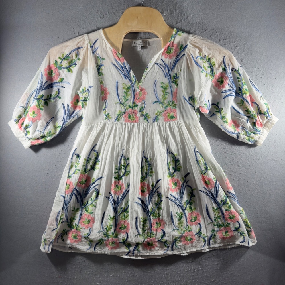 3294 | Hayden Los Angeles White Floral Embroidered Gauzy Mini Dress Womens Small - Picture 5 of 10